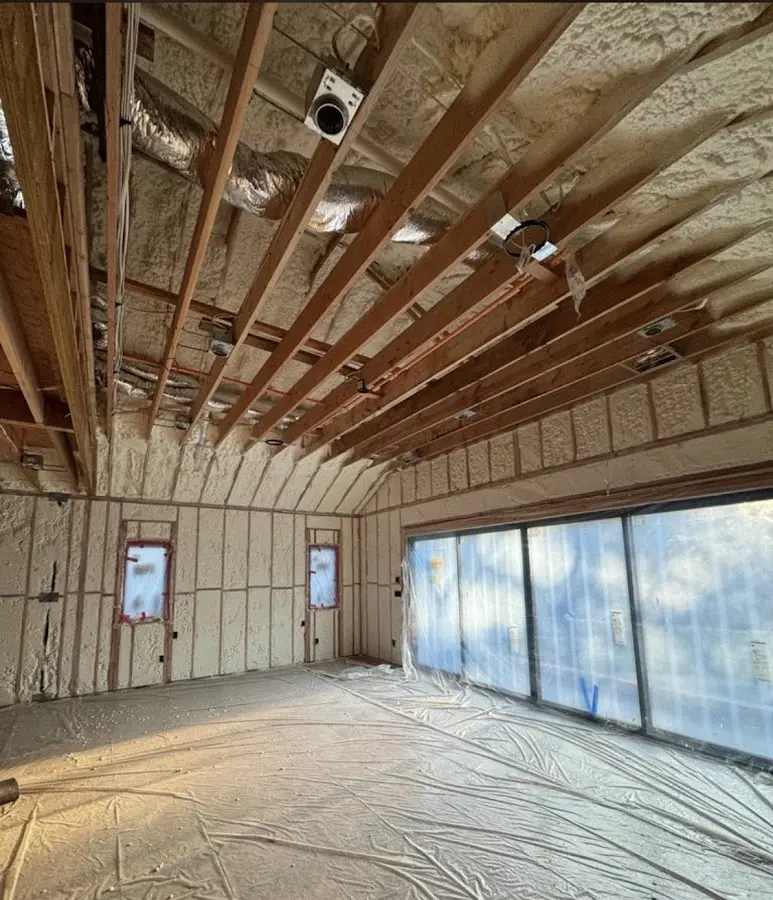 Interior walls and ceiling insulated with spray foam during new construction in Loyalsock
